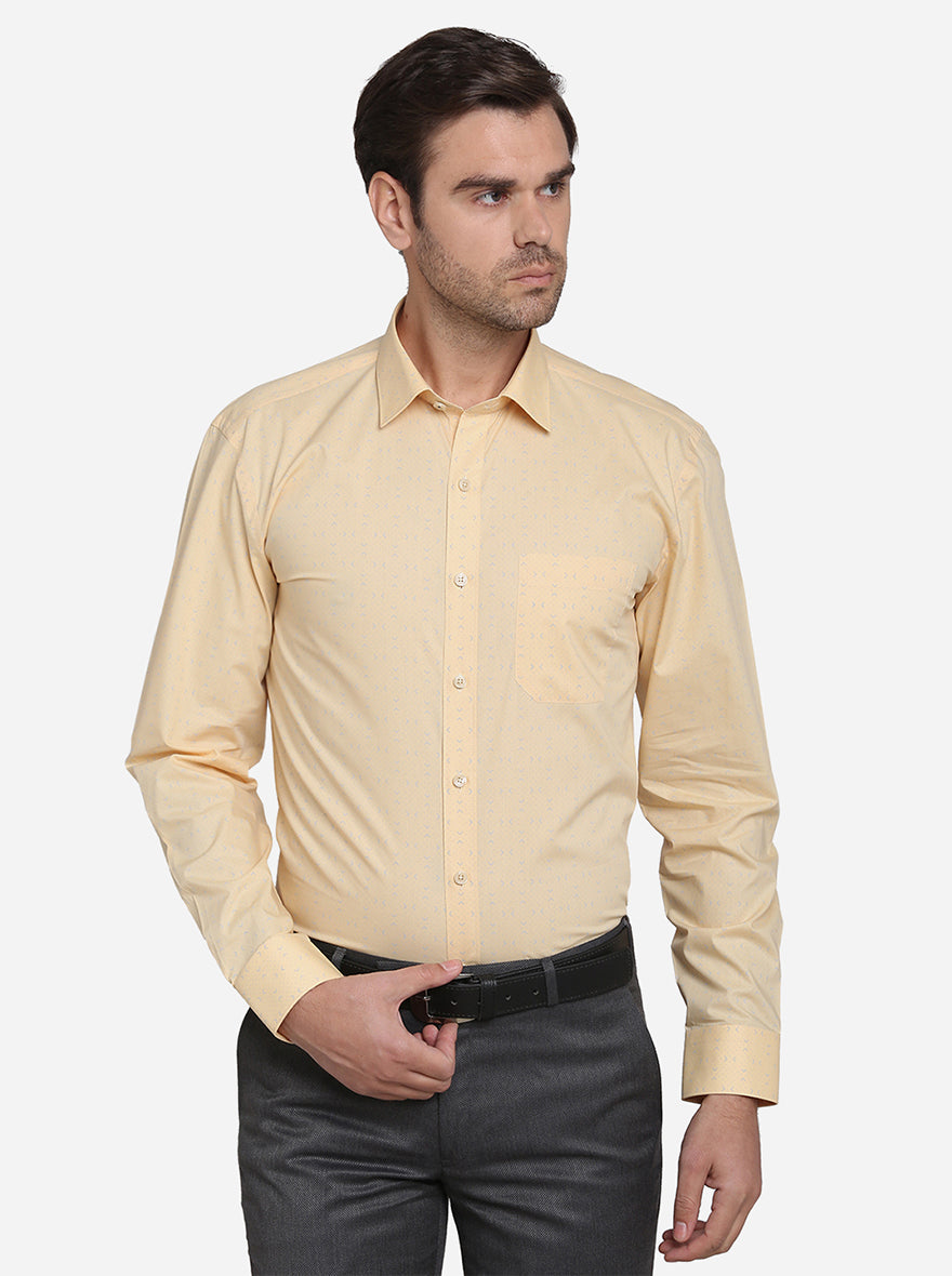 Yellow Printed Regular Fit Formal Shirt | JadeBlue