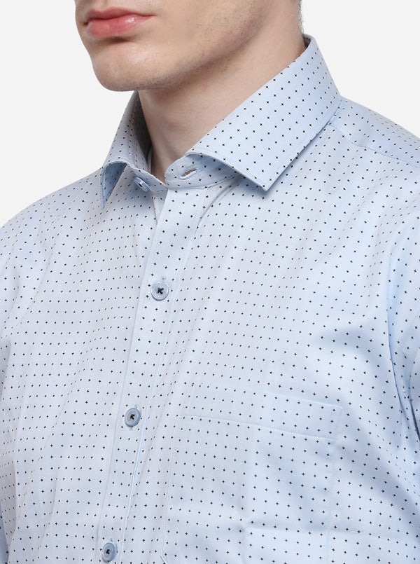 Sky Blue Printed Regular Fit Formal Shirt | JadeBlue