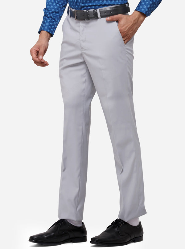 Grey Solid Slim Fit Formal Trouser | Greenfibre