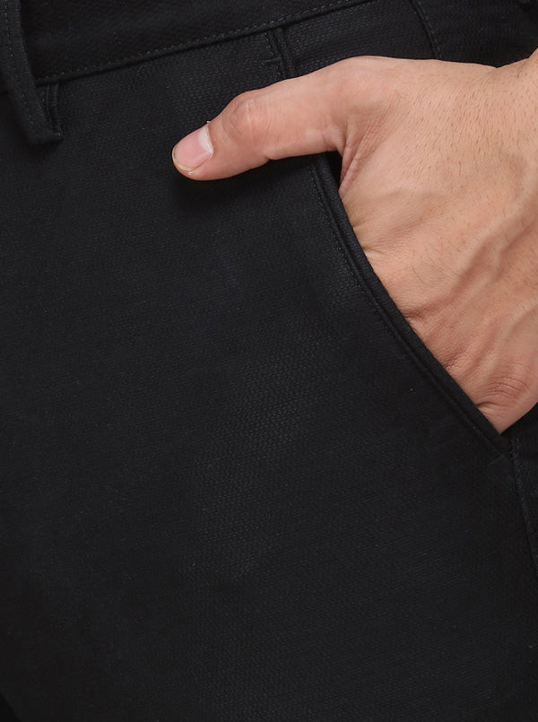 Black Solid Uno Fit Casual Trouser | JadeBlue
