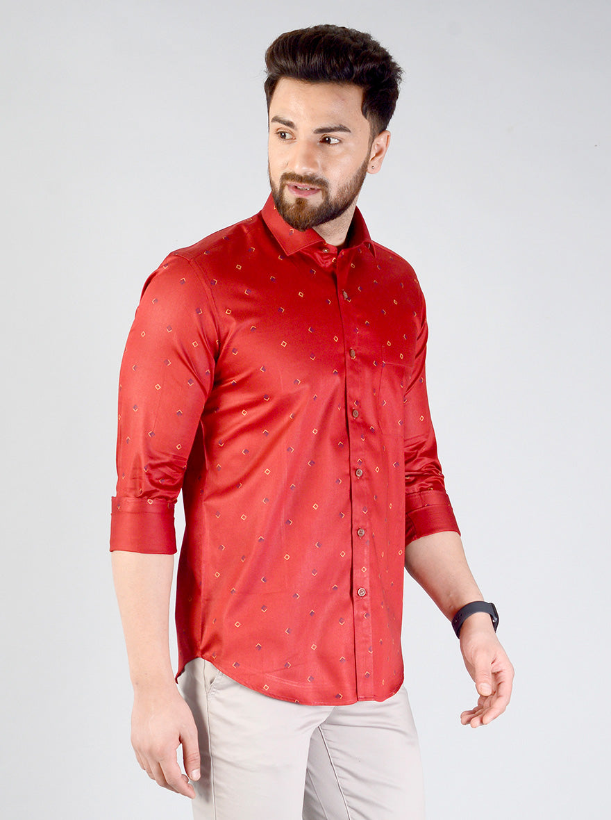Red Printed Slim Fit Formal Shirt | JadeBlue