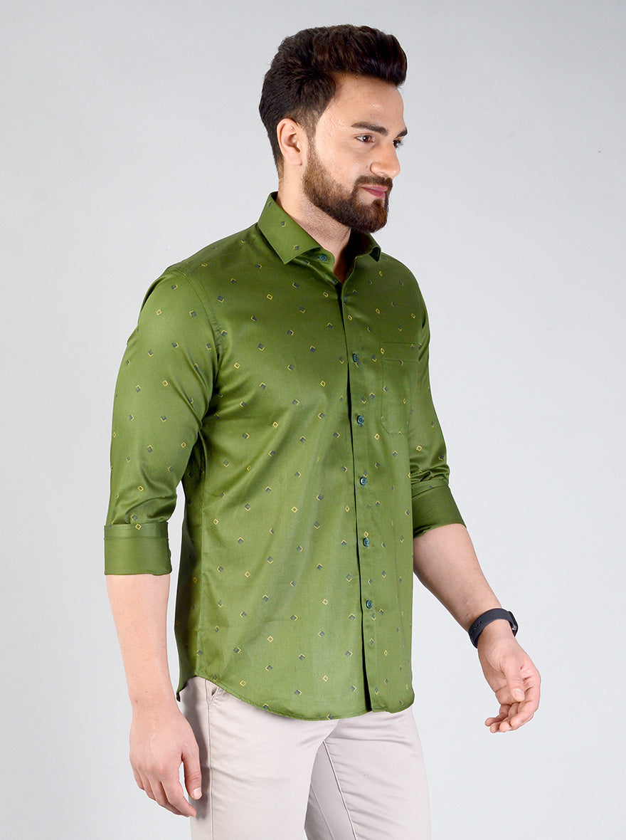 Green Printed Slim Fit Formal Shirt | JadeBlue
