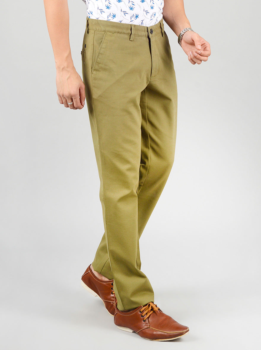 Army Green Solid Slim Fit Casual Trouser | JadeBlue