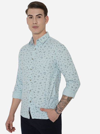 Glacier Grey Printed Slim Fit Semi Casual Shirt | Greenfibre
