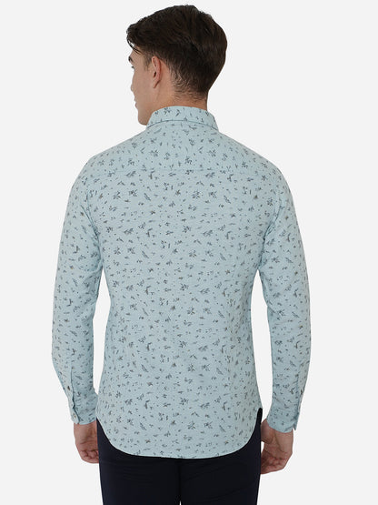 Glacier Grey Printed Slim Fit Semi Casual Shirt | Greenfibre
