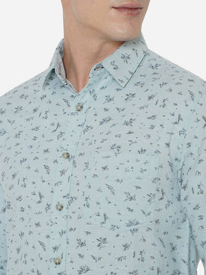 Glacier Grey Printed Slim Fit Semi Casual Shirt | Greenfibre