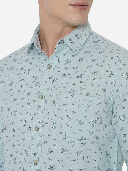 Glacier Grey Printed Slim Fit Semi Casual Shirt | Greenfibre