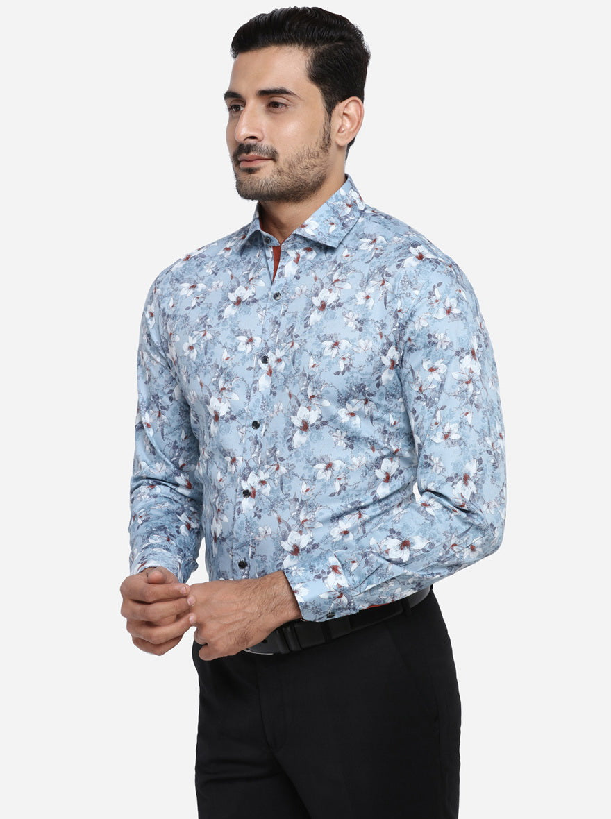 Blue Printed Slim Fit Party wear Shirt | Greenfibre