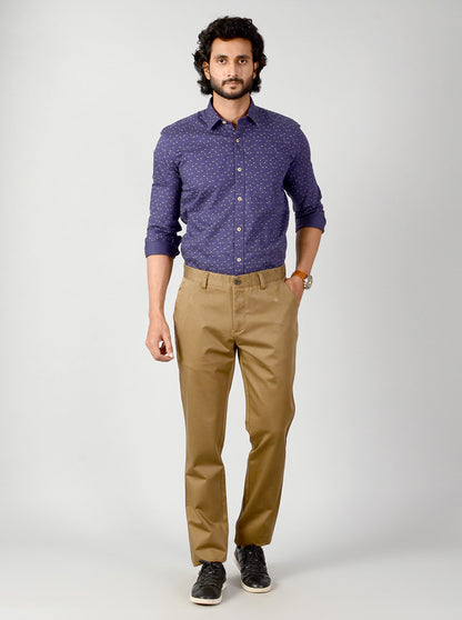 Dark Khaki Self Textured Slim Fit Casual Trouser | JadeBlue