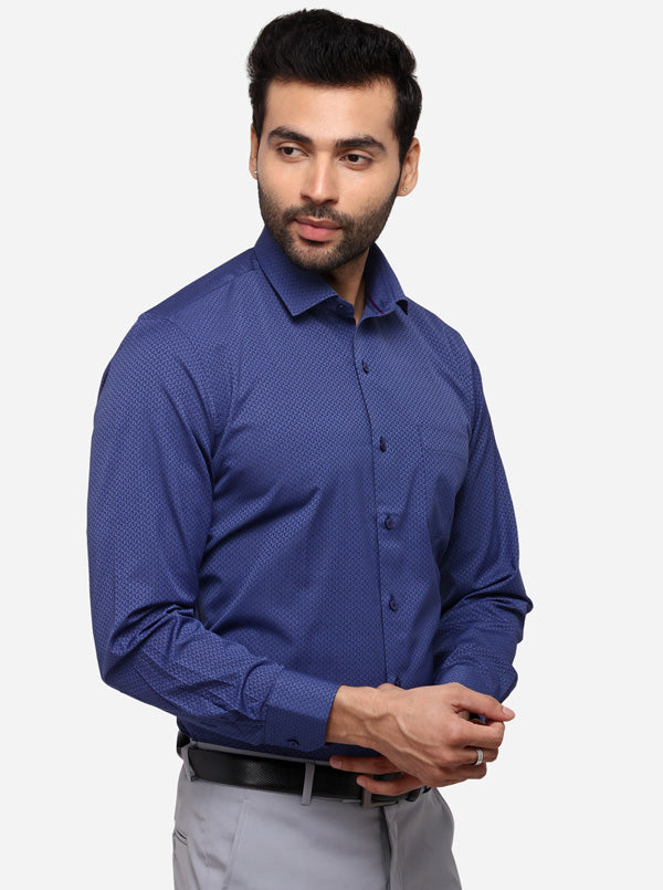Ash Blue Printed Regular Fit Formal Shirt | Greenfibre