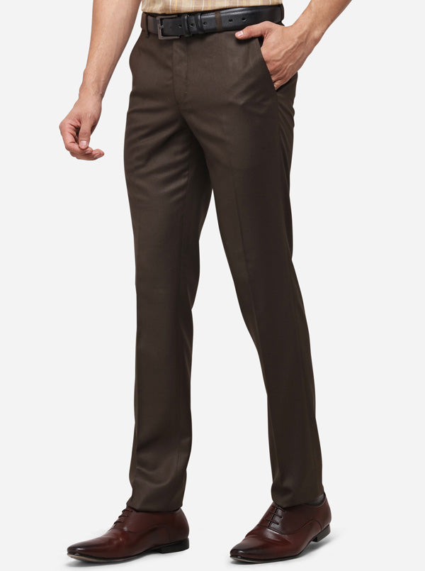 Olive Slim Fit Solid Formal Trouser | Metal
