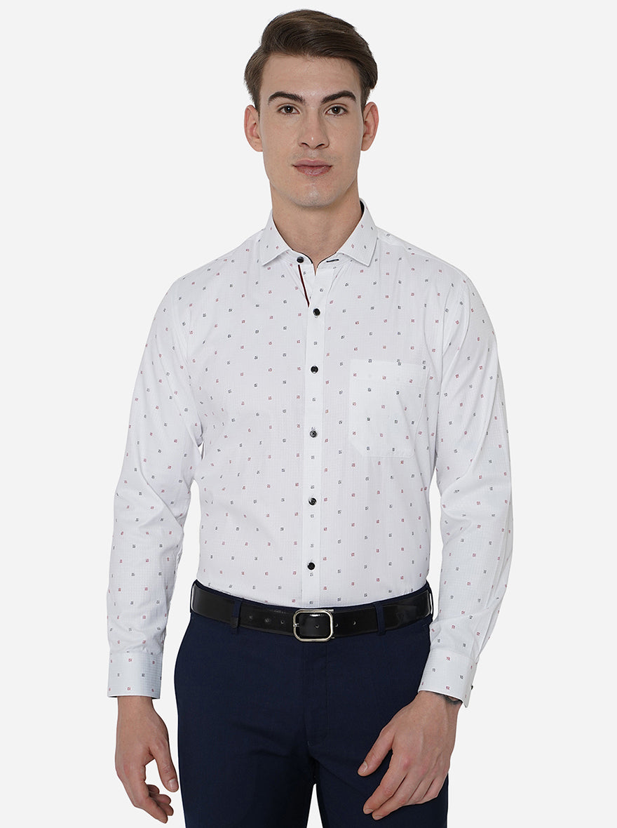 White & Red Printed Slim Fit Party wear Shirt | Greenfibre