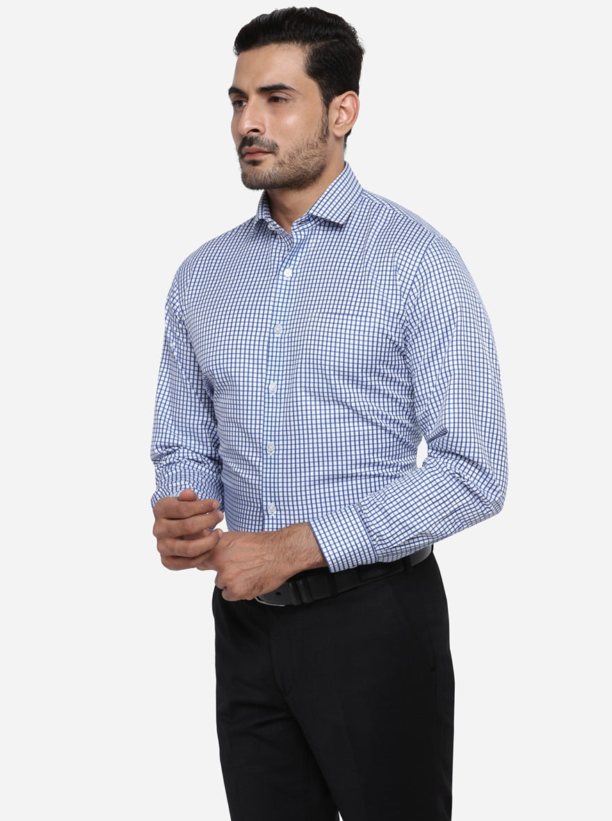 Blue & White Checked Regular Fit Formal Shirt | Greenfibre