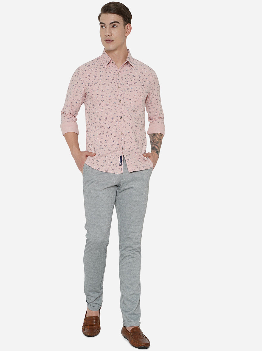 Light Pink Printed Slim Fit Semi Casual Shirt | Greenfibre