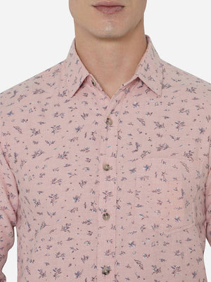 Light Pink Printed Slim Fit Semi Casual Shirt | Greenfibre