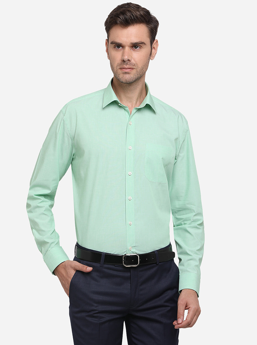 Pastel Green Solid Regular Fit Formal Shirt | JadeBlue