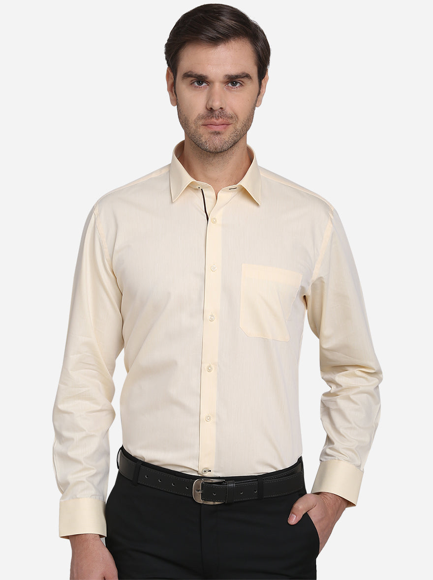 Light Yellow Solid Regular Fit Formal Shirt  | Greenfibre