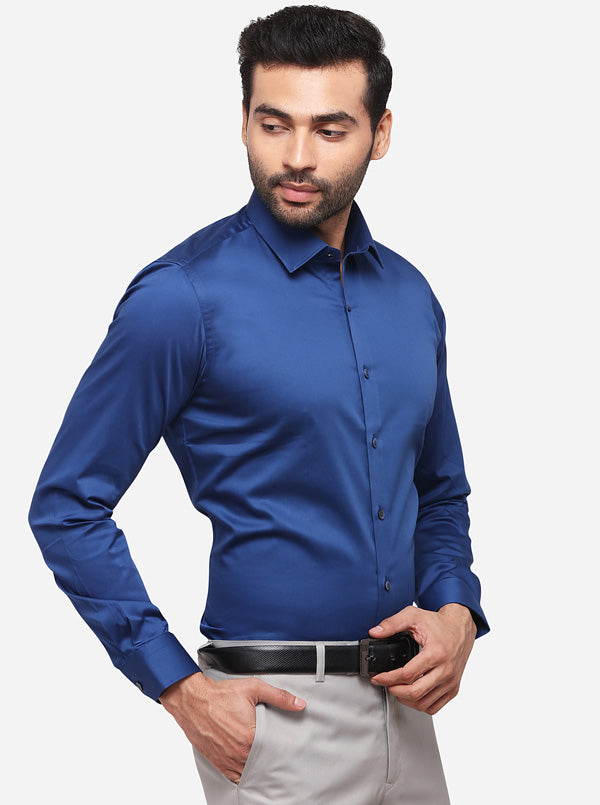 Royal Blue Solid Slim Fit Party Wear Shirt | Wyre