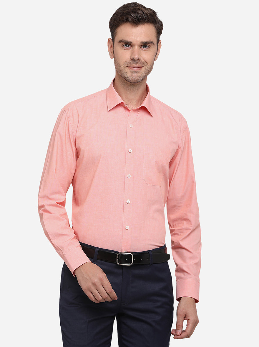 Peach Solid Regular Fit Formal Shirt | JadeBlue