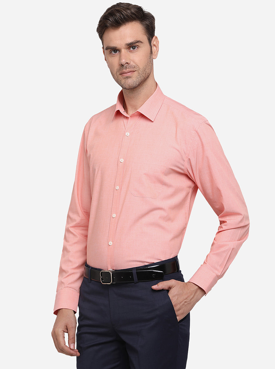 Peach Solid Regular Fit Formal Shirt | JadeBlue