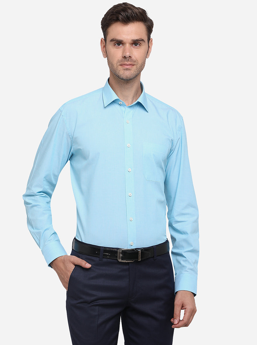 Turquoise Blue Solid Regular Fit Formal Shirt | JadeBlue