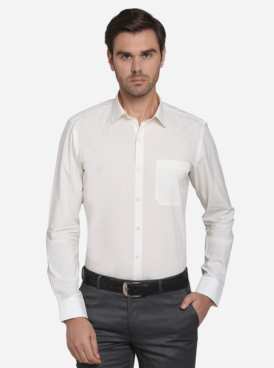 Cream Solid Slim Fit Formal Shirt | JadeBlue Youth