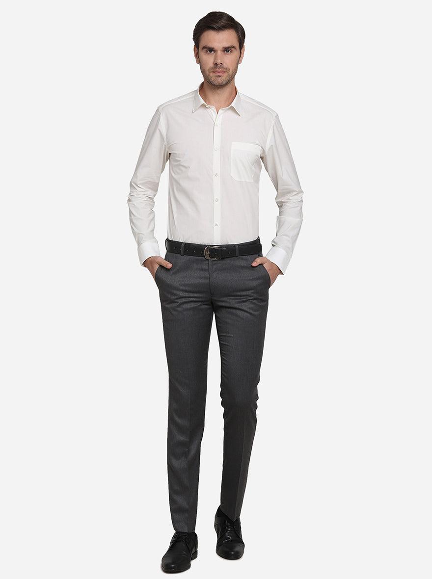Cream Solid Slim Fit Formal Shirt | JadeBlue Youth