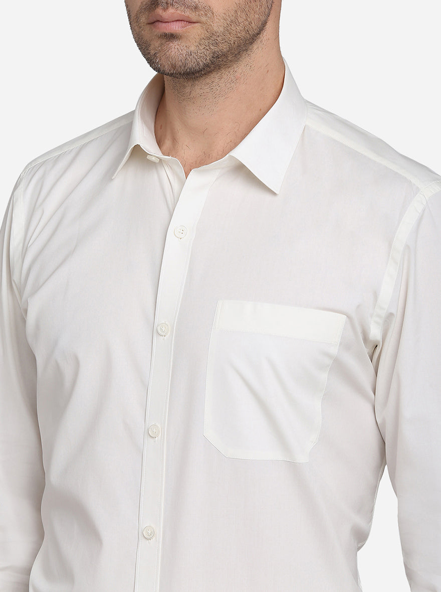 Cream Solid Slim Fit Formal Shirt | JadeBlue Youth