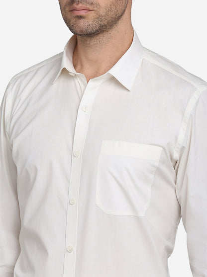 Cream Solid Slim Fit Formal Shirt | JadeBlue Youth