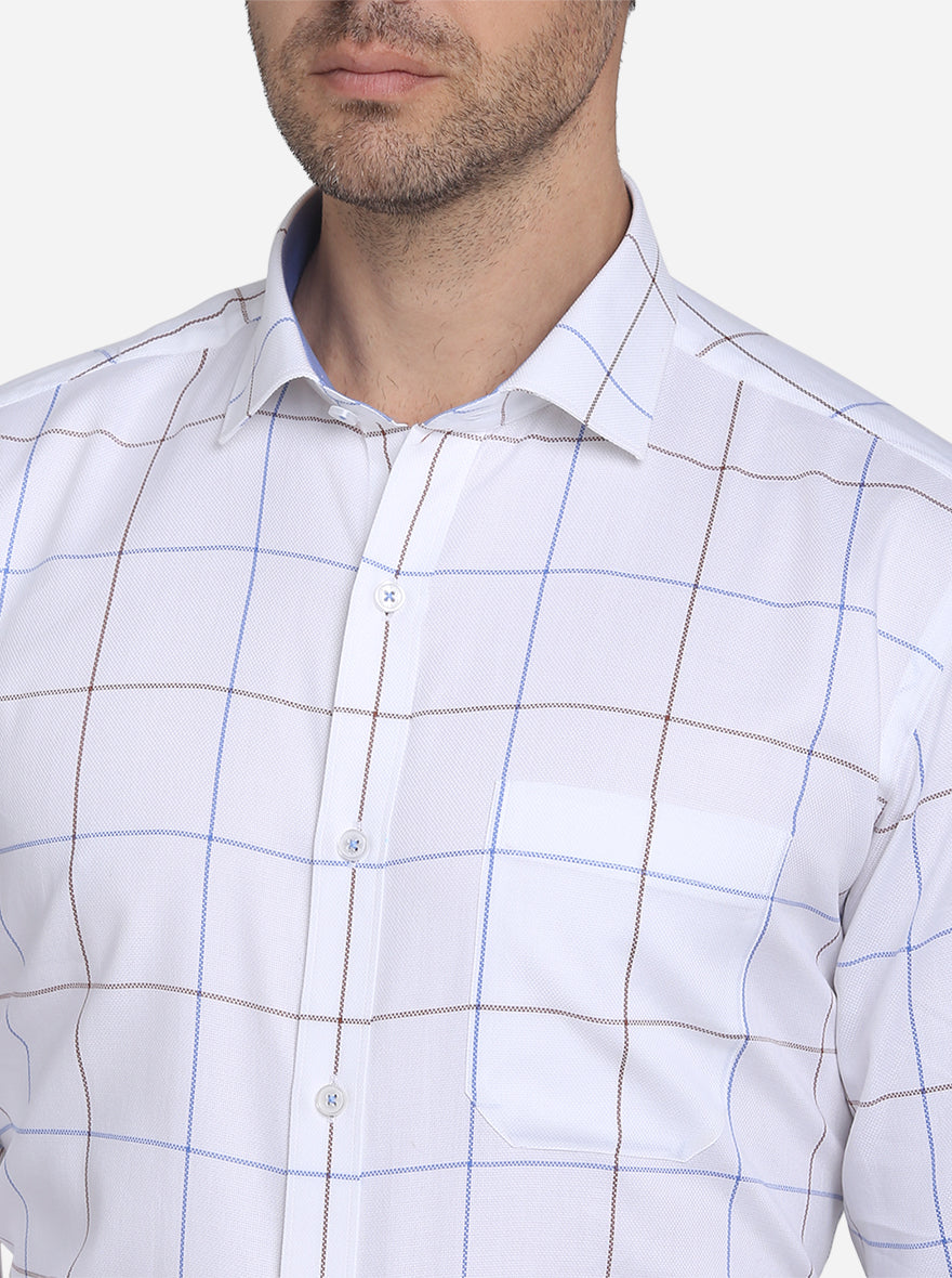 White & Blue Checked Slim Fit Formal Shirt | JadeBlue