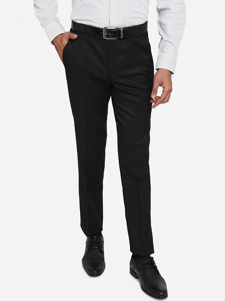 Black Solid Slim Fit Formal Trouser | Greenfibre