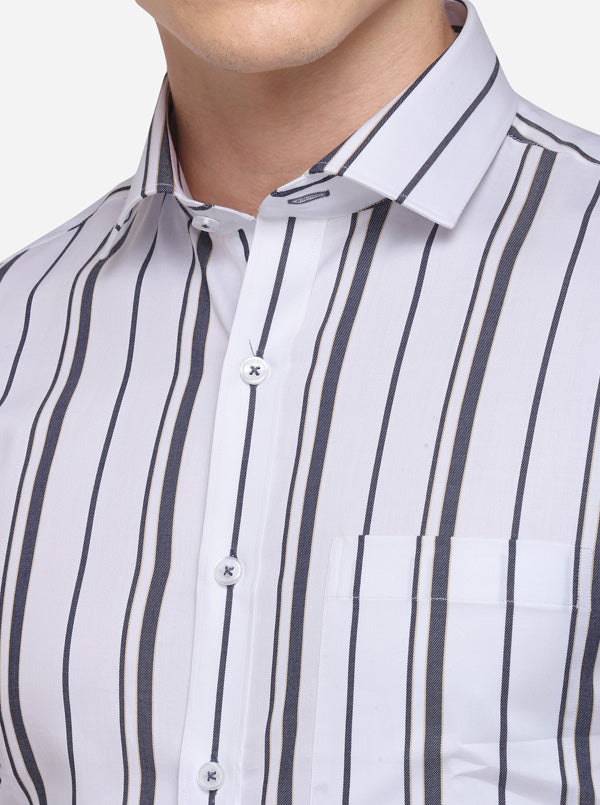 White & Grey Striped Regular Fit Formal Shirt | JadeBlue