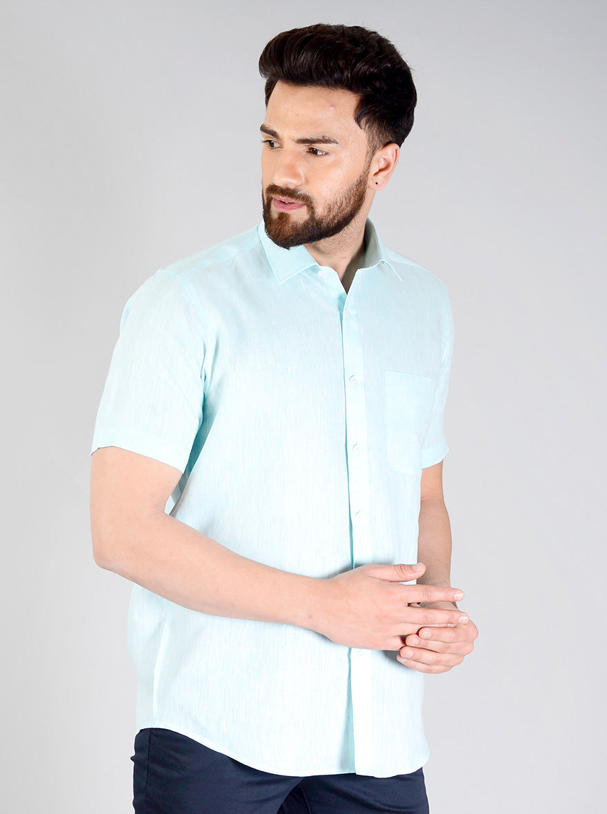 Mint Blue Self Design Regular Fit Formal Shirt | JadeBlue