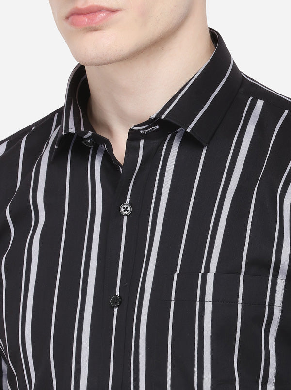 Black & Grey Striped Slim Fit Formal Shirt | JadeBlue