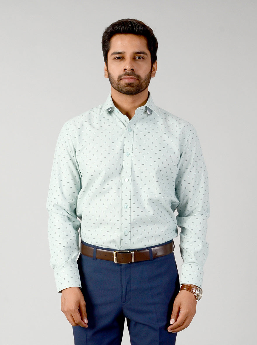 Turkish Blue Self Textured Slim Fit Formal Shirt | Greenfibre