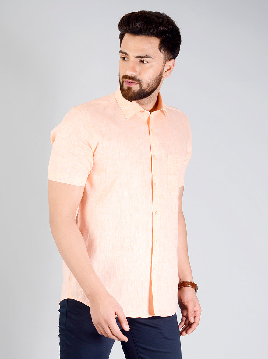 Orange Self Textured Regular Fit Formal Shirt | JadeBlue