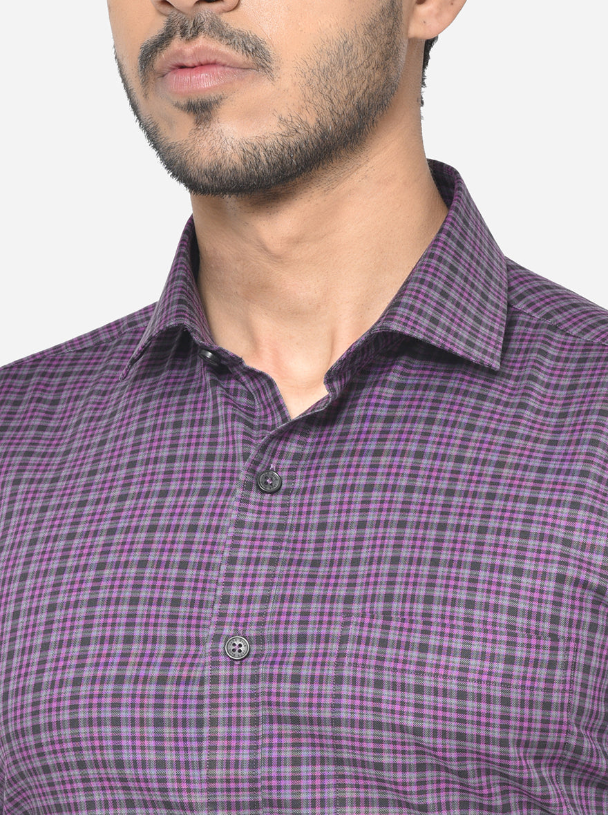 Lilac Checked Slim Fit Formal Shirt | JadeBlue