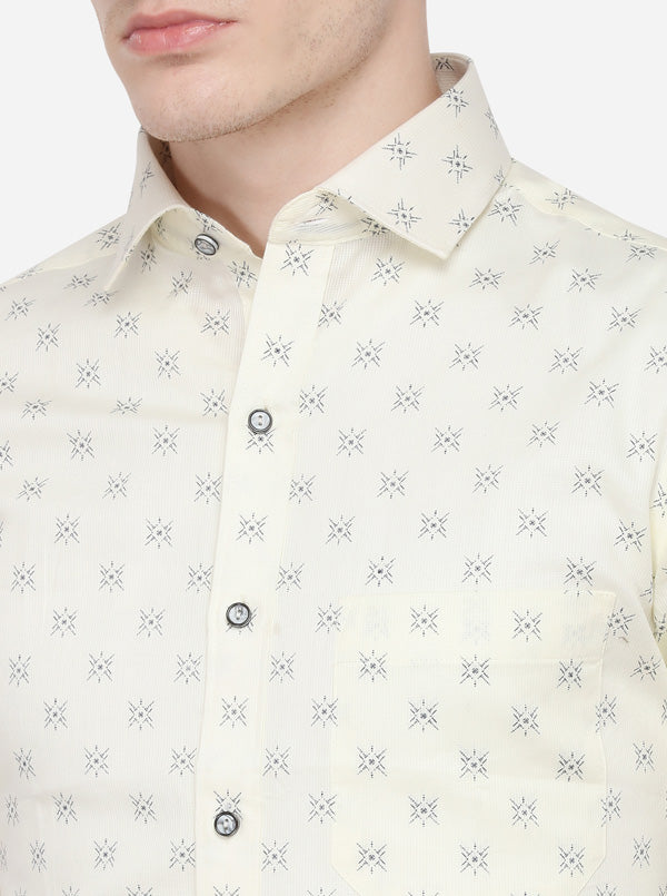 Cream Printed Slim Fit Formal Shirt | Greenfibre