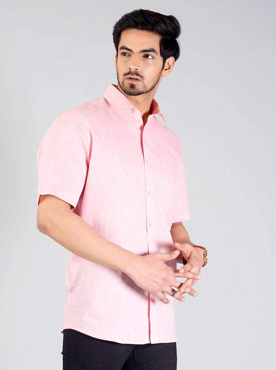 Light Pink Self Design Regular Fit Formal Shirt | JadeBlue