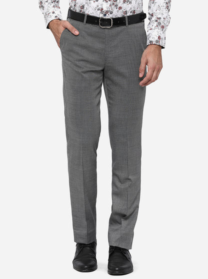 Grey Solid Slim Fit Formal Trouser | Metal