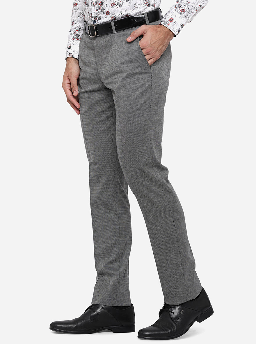 Grey Solid Slim Fit Formal Trouser | Metal