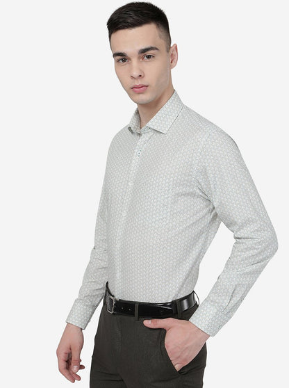 Green Printed Regular Fit Formal Shirt | JadeBlue