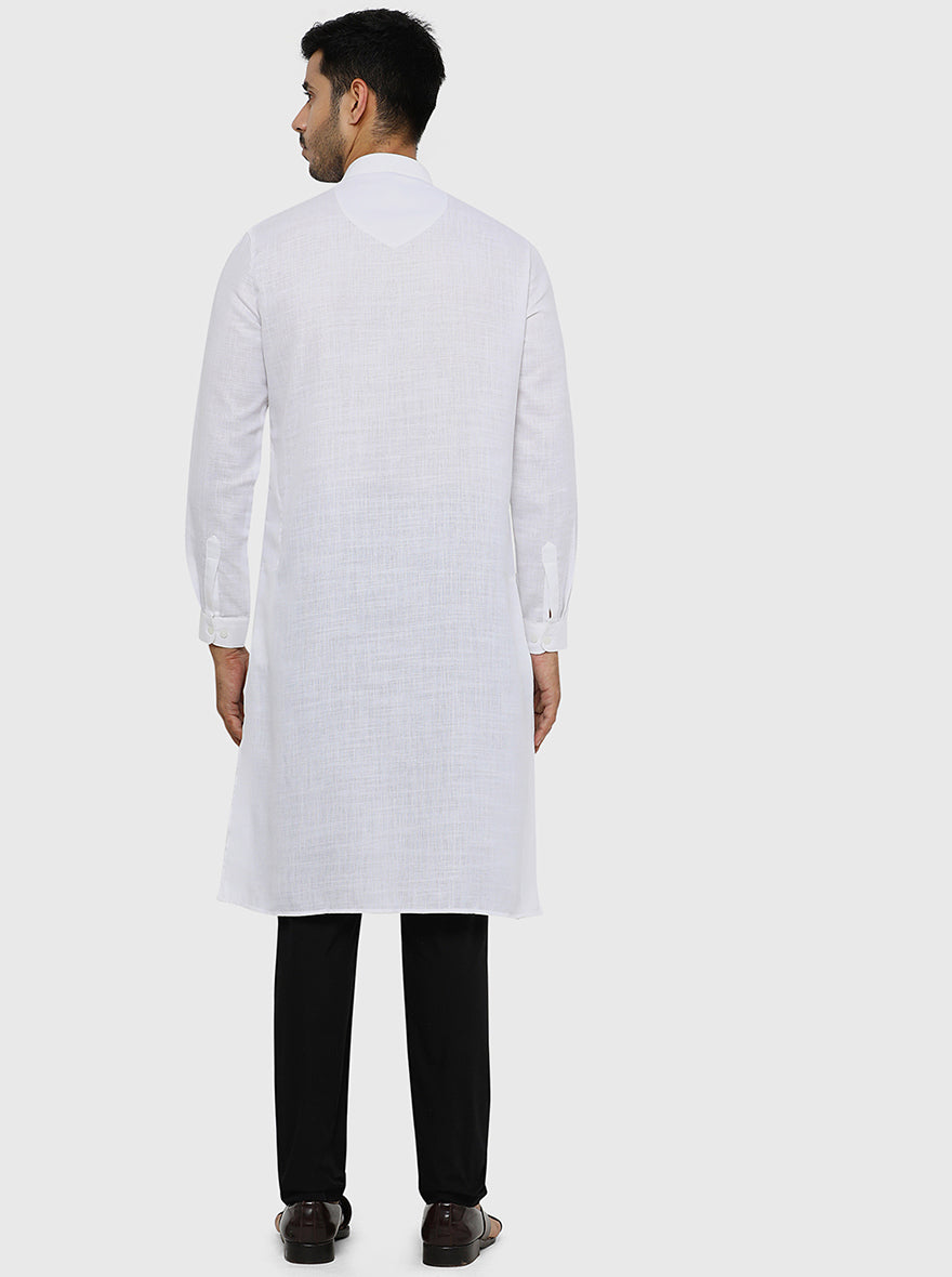 White Self Textured Regular Fit Modi Kurta | JadeBlue