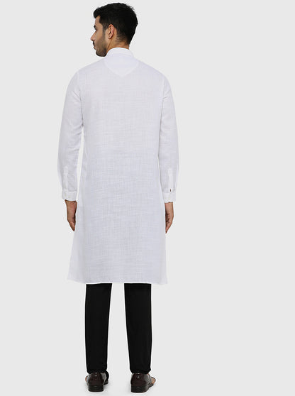 White Self Textured Regular Fit Modi Kurta | JadeBlue