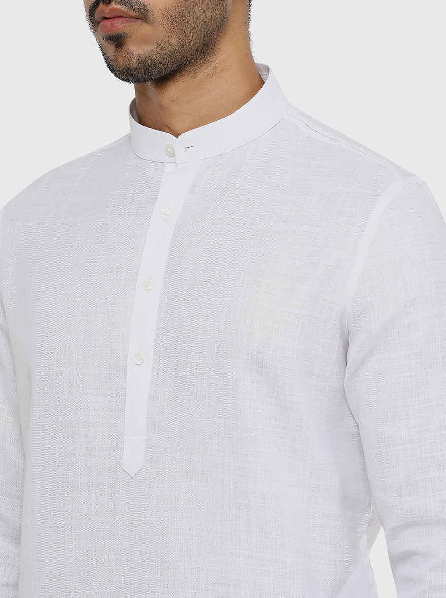 White Self Textured Regular Fit Modi Kurta | JadeBlue