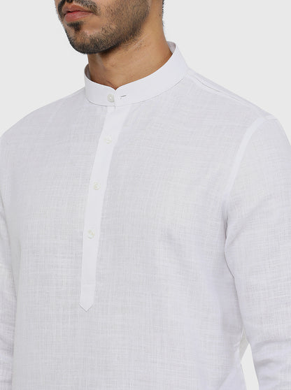 White Self Textured Regular Fit Modi Kurta | JadeBlue