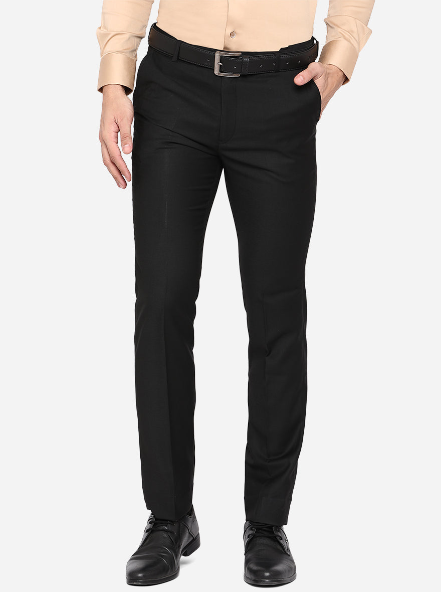 Black Solid Slim Fit Formal Trouser | Metal