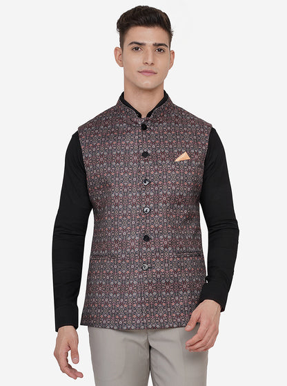 Multicolor Printed Regular Fit Bandhgala Jacket | JB Studio