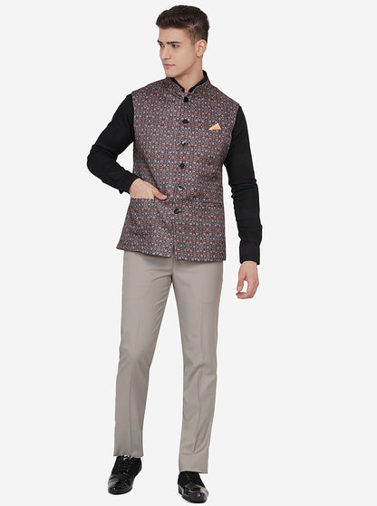 Multicolor Printed Regular Fit Bandhgala Jacket | JB Studio