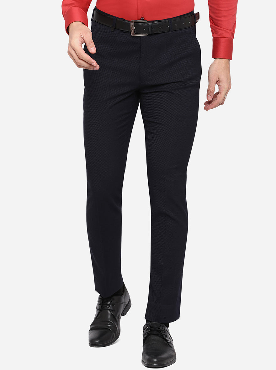 Navy Blue Solid Slim Fit Formal Trouser | JB Studio